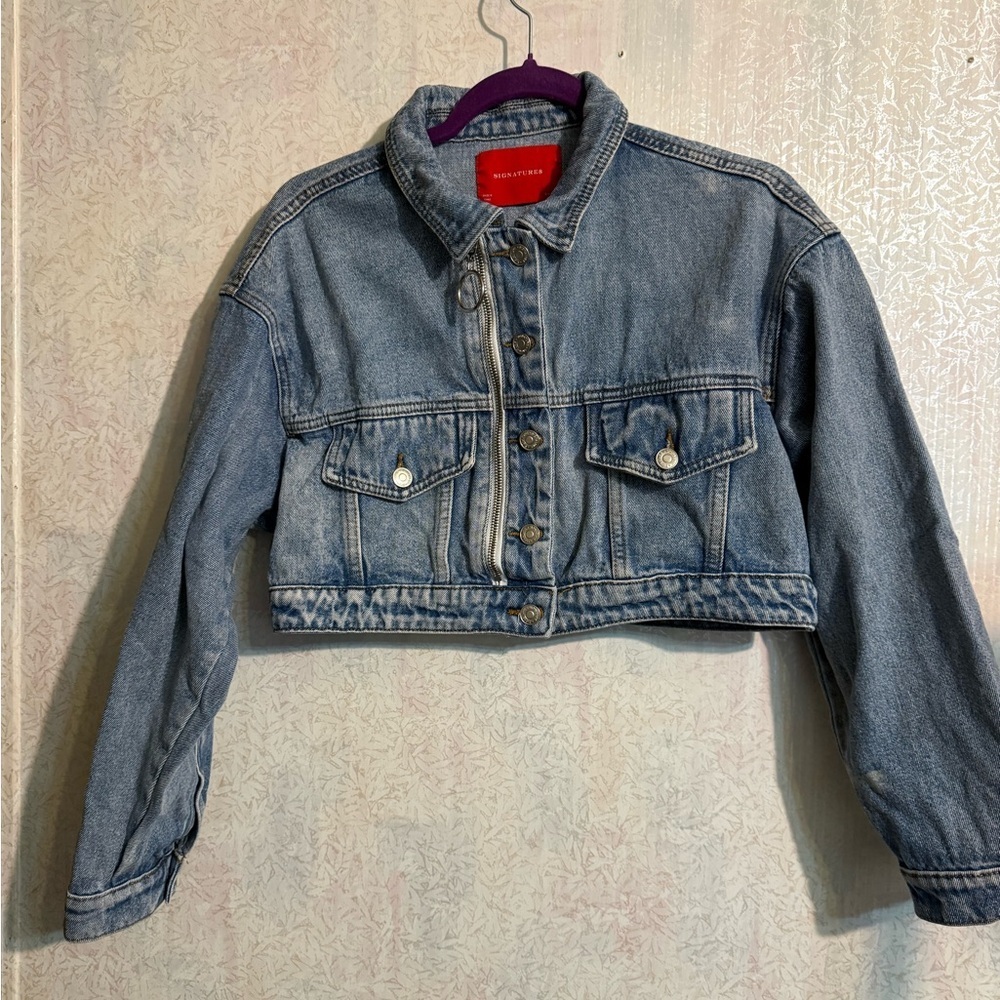 Signature8 Cropped Medium Washed Red Label, With Zipper Accent, Denim Jacket Sm
